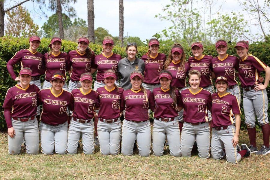 The CUC softball team poses for a picture during a quick photo shoot before their off day begins in Clermont, Florida. 
Back Row (Left to Right): Alexis Hilgert, Yasmine Fox, Kelly Tarasiewicz, Claire Urchell, Amy Mescall, Becky Pieroni, Kate Roberts, Kacey Powers, Nikita Robbins, and Sydney Paulauskis-Lauher
Front Row (Left to Right): Hailey Howard, Mackenzie Melendez, Sydney Sterrett, Holly Bathje, Kristen Landon, Taylor Kulaszewicz, Nia DeGeorge, and Izzy Ortiz
(Photo Credit to CUC Athletics)