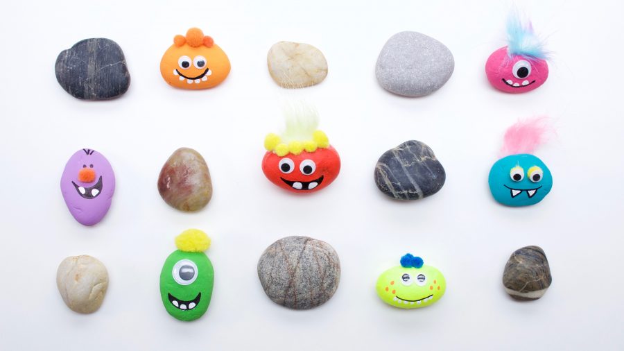 Examples of ways to decorate and make a pet rock. Photo credit to Super Simple (supersimple.com)