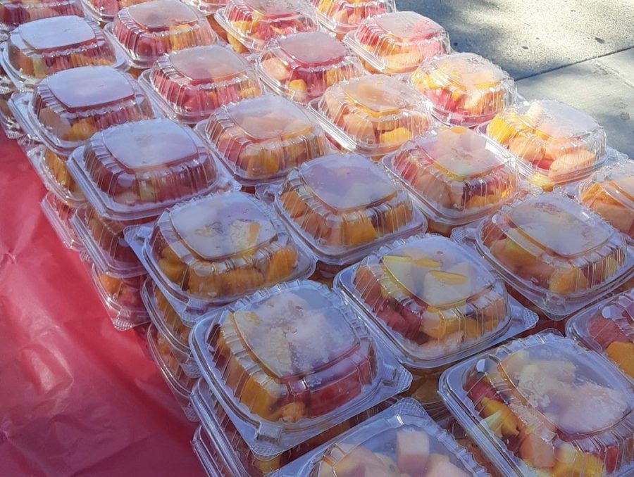 Fruta en vaso, or fruit cups, ready to be given out for the kickoff event on September 15 at the Triangle.