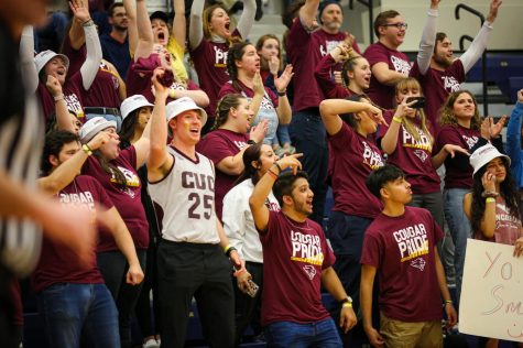 The CUC student section cheers during the mens game versus Concordia University Ann Arbor at the Concordia Invitational Tournament on Saturday, Jan. 28.