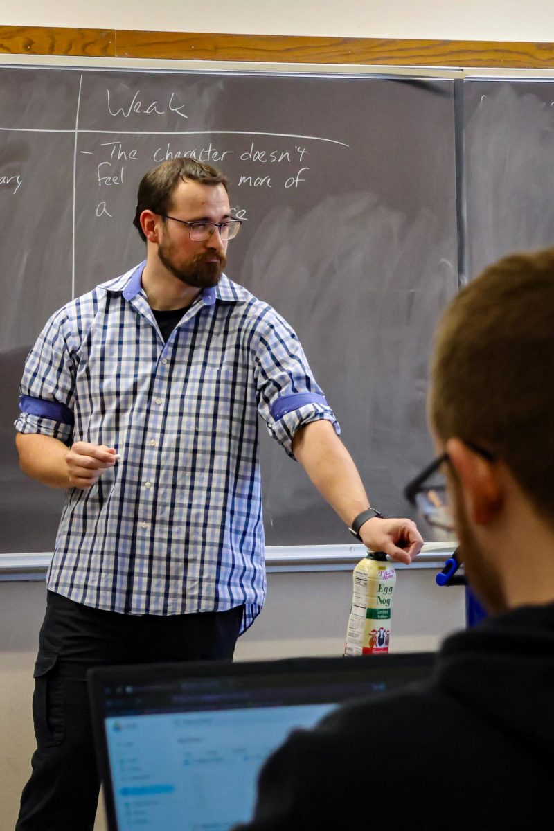 CUC English professor Anton Jones makes a silly face during Intro to Creative Writing class on Nov. 19. 