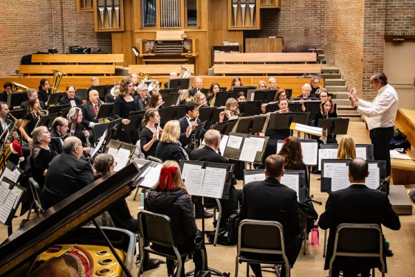 Richard Fischer conducting the University Band for the last time before his retirement on Dec. 5. 