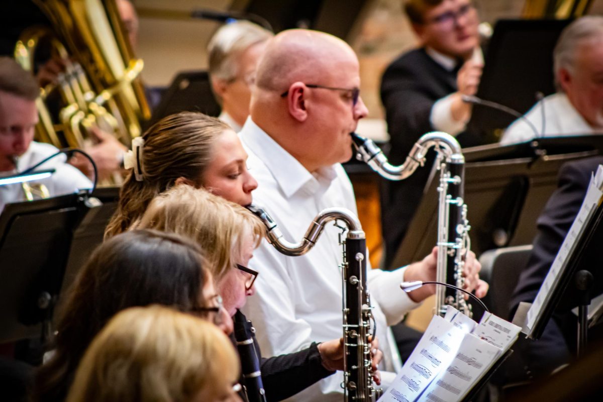 University Band members playing for "Doc" Fischer's last concert before retirement on December 5th.