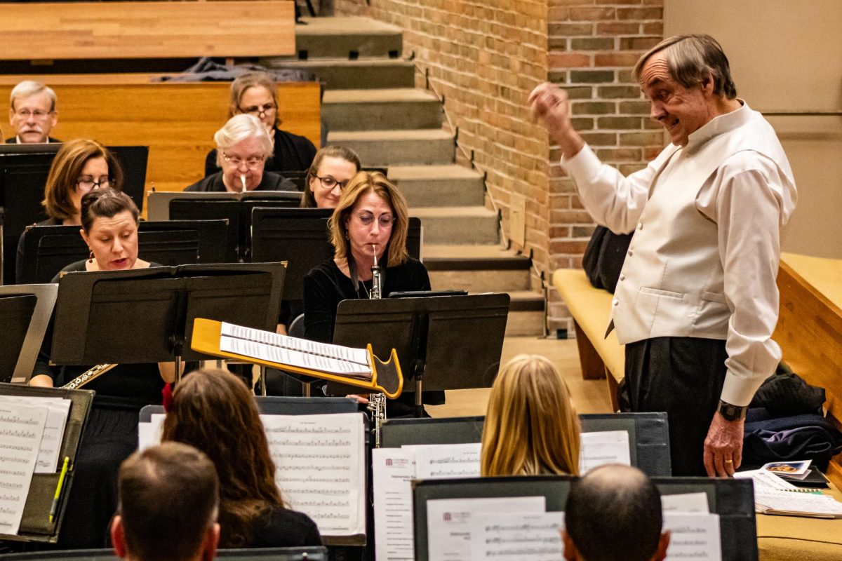 "Doc" Fischer conducting the University Band for the last time before his retirement on December 5th. 
