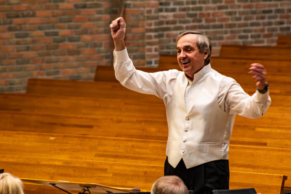 "Doc" Fischer conducting the University Band for the last time before his retirement on December 5th. 