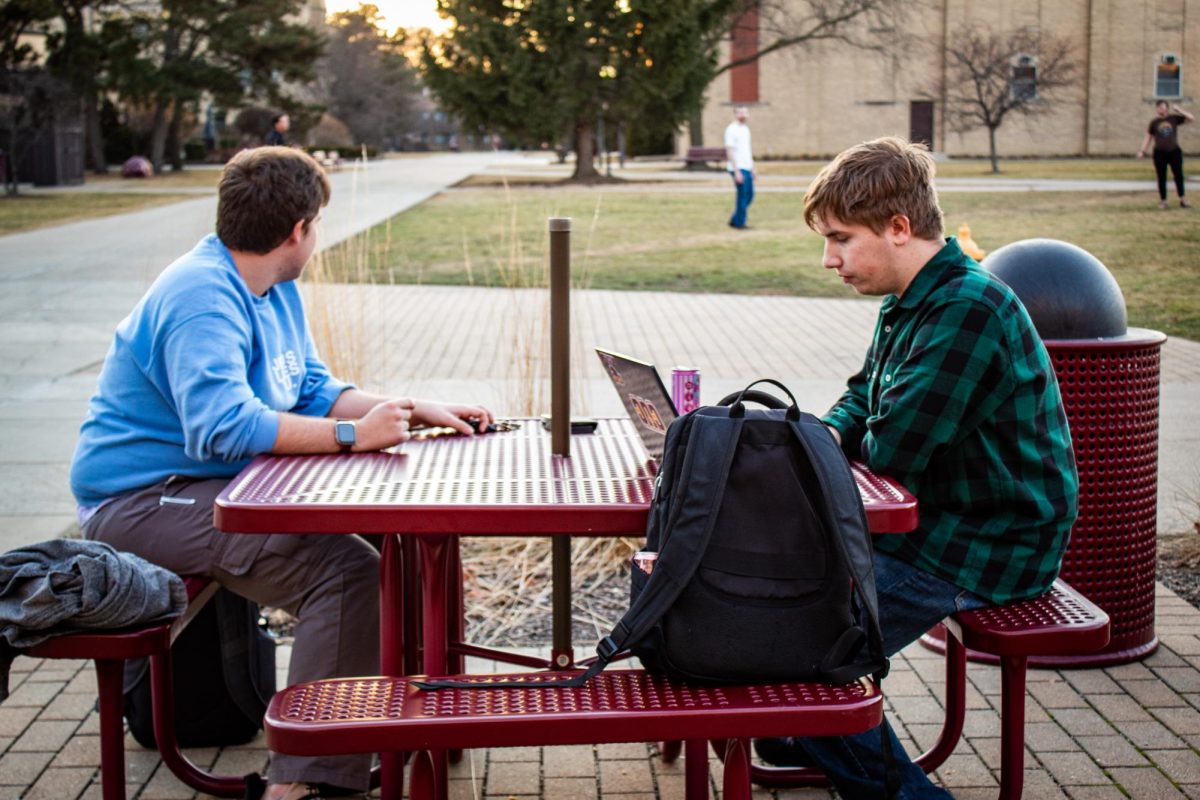 Students enjoy studying outside in the warm weather on February 16th.