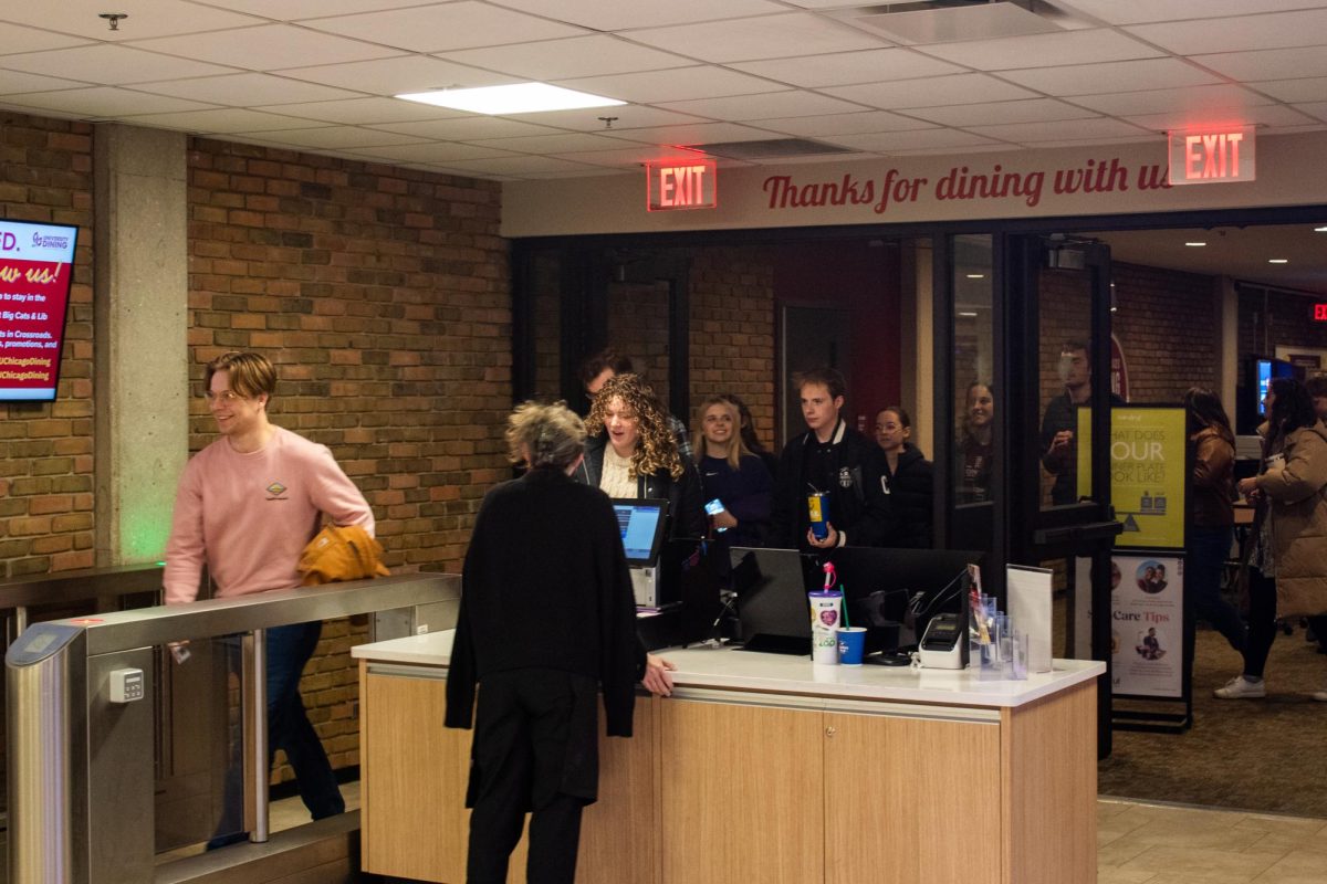 Cereal eaters led by Caleb Krueger swiping in to the Caf on February 2nd.