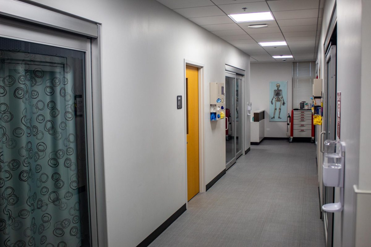 Hall of the nursing simulation lab on the 3rd floor of the Christopher Center. 